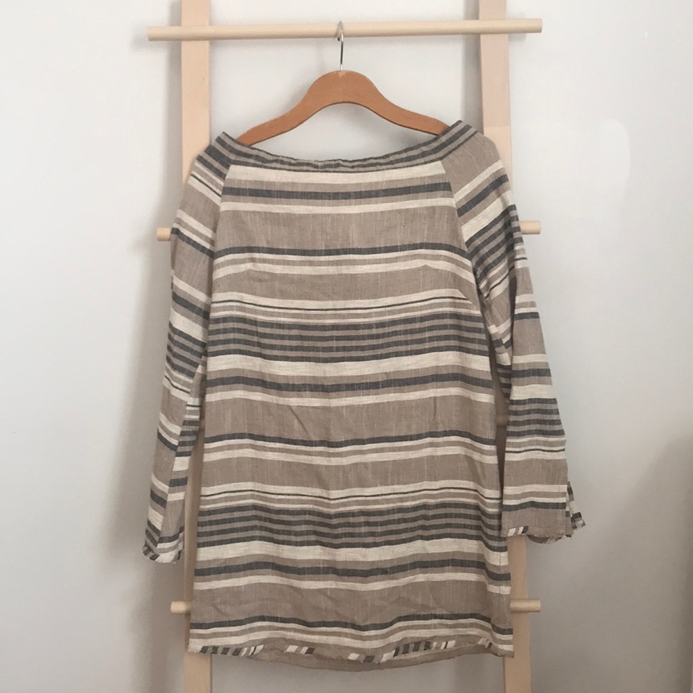 NWT OSKLEN striped linen long sleeve short dress